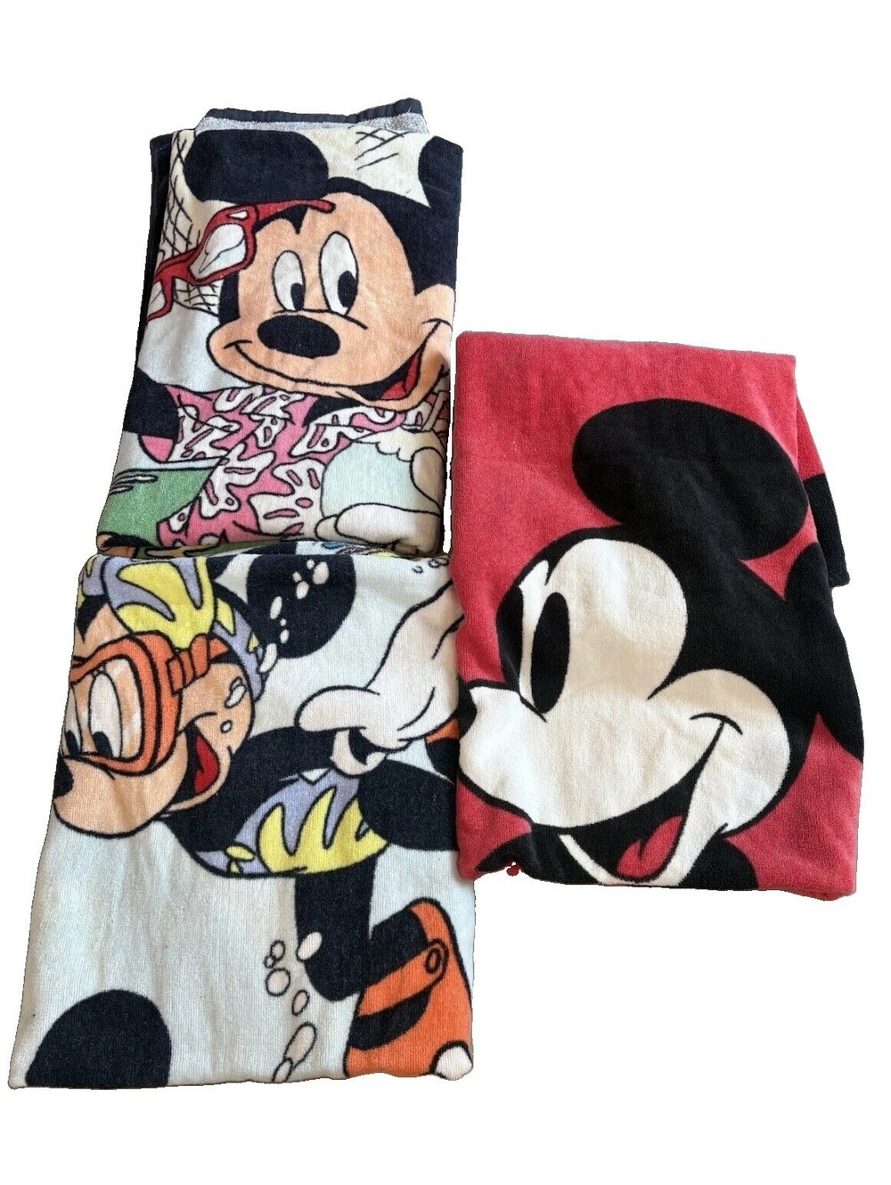 3 Vintage Disney Mickey Minnie Mouse Beach Towels Hawaii Retro Collectible Pool